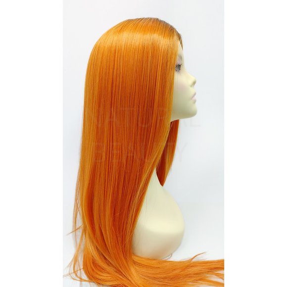 Orange dark roots long straight heat resistant wig main image 5
